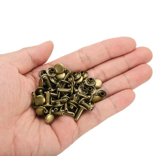 HARFINGTON 100 Sets Double Cap Leather Rivets, 9x12mm Round Cap Tubular Metal Studs Leather Crafting Rivets for Fabric Belt Pet Collar Boot Bag Repair and Decoration, Bronze - color: Bronze, size: 9x12mm