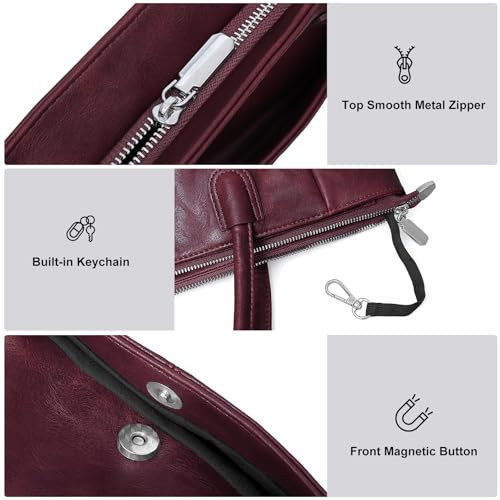 Large Tote Bag for Women Work Vegan Leather 23L Tote Purse Zipper | Ladies Handbags, Weekender Bag, Big Capacity, 2 Side Pockets, Travel, Shoulder Bag with Key Leash, Dating, Shopping, College - color: A4-dark Red