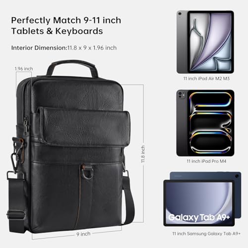 11 inch iPad Sleeve Carrying Leather Bag for 2026 iPad Pro 11 M5 M4 & iPad Air 11 M4 M3 M2, iPad A16 with Magic Keyboard, Protective Padded Travel Shoulder Crossbody Case with Handle, Black - color: Black, size: 9-11 Inch