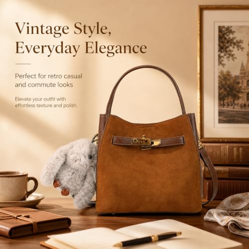 Ladies' wallet, light luxury bucket bag, lychee patterned handbag, high-end sense, one shoulder versatile crossbody bag - color: Suede Brown