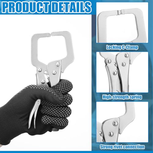 Yexiya 6 Pcs 6 Inch Locking C Clamp Original Lock Regular Tips Plain adjustable Alloy Steel Locking C Clamp for Woodworking Carpentry Welding Electrical Equipment, Silver - size: 6 Inch