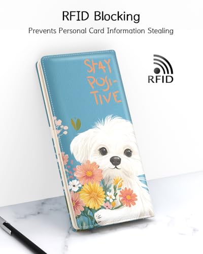 Nipichsha Womens Wallet, RFID Slim Wallet, Credit Card Holder Purse, Leather Bifold (Flowers Dog) - color: Flowers Dog