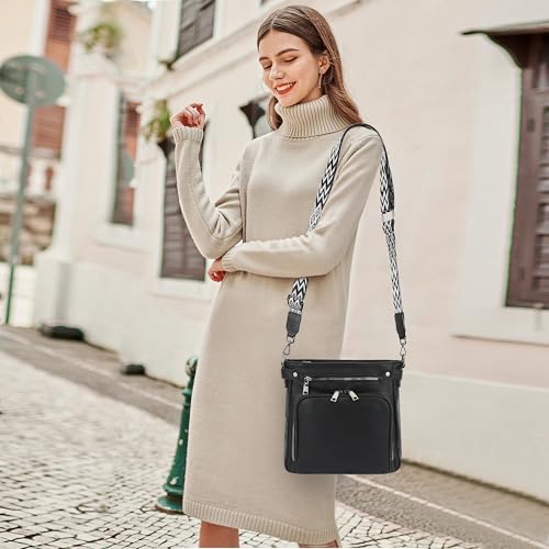 TANTOMI Crossbody Bags for Women Purses for Women Trendy Leather Shoulder Handbags Travel Purse with 6 Card Slots - color: Black