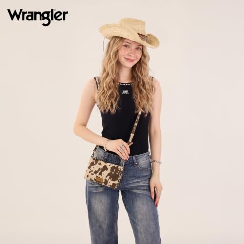 Montana West Wrangler Cow Print Crossbody Wallet Purse for Women Western Clutch Small Purse Credit Card Holder - color: A-Coffee