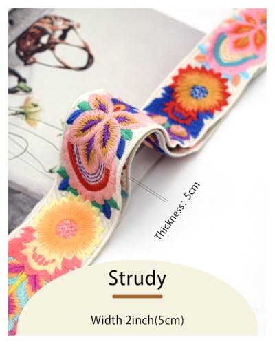 Embroidered Purse Straps Replacement Crossbody Wide Adjustable Bag Straps | Thick Purse Strap for Crossbody Bags,Extra Long Strap,Cross Body Straps for Handbags,Bag Straps for Tote Bags,Shoulder Straps - color: Flower 2