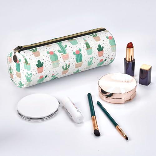 OSAM SPACE Leather Pencil Case Round Pencil Bag Plant Cactus Simple Pen Organizer Holder Portable Zipper Pouch Cute School Supplies for Girls Boys Study Office - color: Plant Cactus Simple