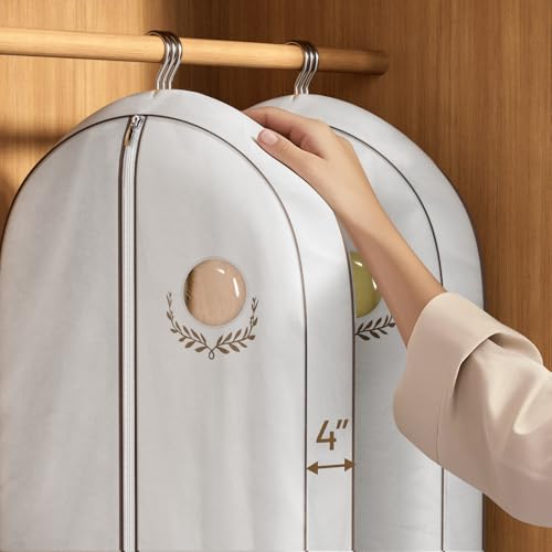 MISSLO 60" Cotton Garment Bag for Long Dress Breathable Fur Coat Storage Bag Women Dress Cover Luxury Garment Bags for Hanging Clothes Travel for Fur Coat, Jacket, Gown, Suit - size: 60 inch