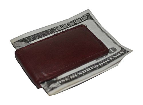 Men's New Leather Strong Magnetic Money Clip (Cherry) - color: Cherry