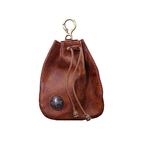 Leather Coin Pouch, Drawstring First Layer Cowhide Coin Pouch Leather Coin Pouch Men Coin Pouch for Men and Women (Brown) - color: Brown