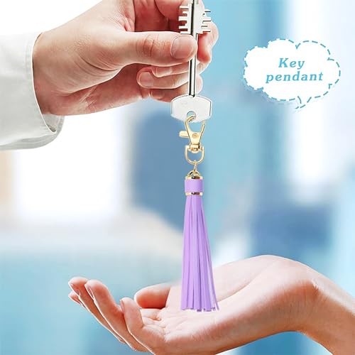 Penta Angel 2Pcs 5.9'' Large PU Leather Tassel with Lobster Swivel Keychain Pendant for Handbag Backpack Jewelry Making (Light Purple) - color: Light Purple
