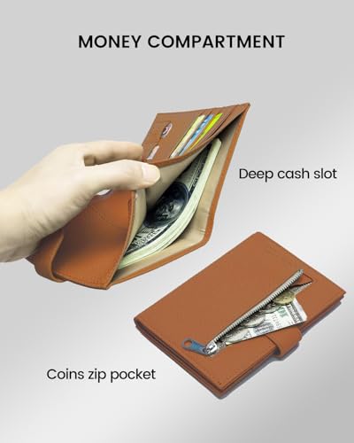 Karmiir RFID Passport Holder Travel Wallet Compact for Women, Leather Passport Wallet with Card Holders,Zippered Coins Pocket and Cash Compartment, Brown - color: Bright Brown