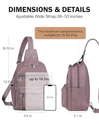 Large Sling Bag for Women, Designer 10L Leather Crossbody Purse | Anti Theft Sling Backpack, RFID Fanny Packs for Travel, Ideal for Vacation Walking Daily Errands - color: Purple Retro Style