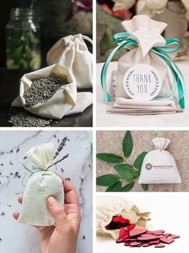 Mandala Crafts 12X16 In Natural Muslin Drawstring Bag Cotton Pouches 15 PCs | Reusable, Washable Fabric Bags, for Toiletries, Shoes, Hair Dryers, Handbags, Clothing, Travel, Wedding Favors, Gifts