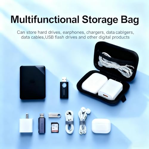 Earbud Case Portable EVA Storage Bag Cell Phone Accessories Organizer with Carabiner for Wired/Wireless Earphone, Earbud, Earpieces, SD Memory Card, Camera Chips, Tech Pouch, Rectangle, Black - color: D1-Black