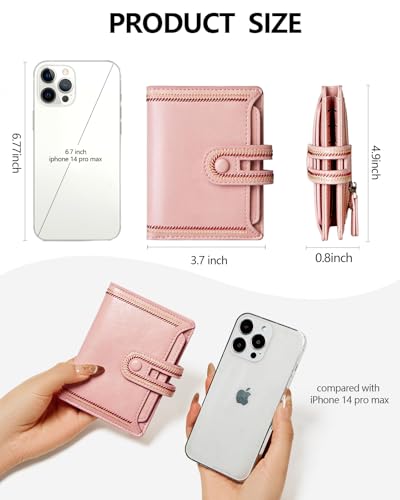 TFKGS Small Wallet for Women Vegan Leather RFID Blocking Bifold Compact Credit Card Holder with Zipper Coin Pocket Pink - color: 3-Pink