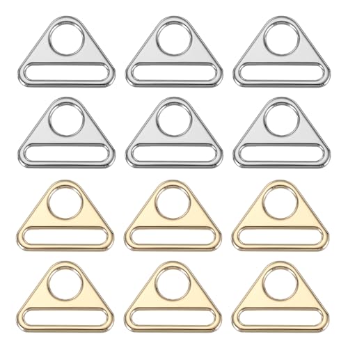 PATIKIL Triangle Buckle Adjuster, Triangle D Ring Metal Buckles with Bar Swivel Clip for Bag Straps Webbing Dog Tag Clip - color: Silver/Light Gold, size: 0.8 Inch