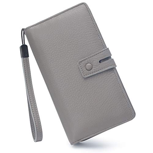 Bveyzi Women's Big Fat Rfid Leather Wristlet Wallet Organizer Large Phone Checkbook Holder with Zipper Pocket (Grey) - color: Grey