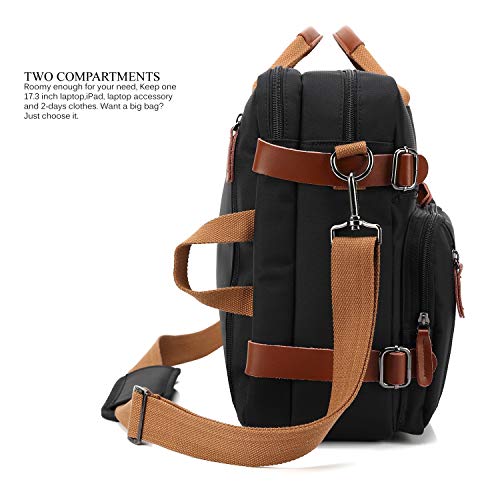 CoolBELL Convertible Backpack Messenger Shoulder Bag Laptop Case Handbag Business Briefcase Multi-Functional Travel Rucksack Fits 17.3 Inch Laptop for Men/Women (Black) - color: Black, size: 17.3 Inches