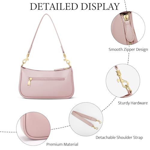 KKXIU Small Black Purse for Women, Cute Mini Shoulder Bag Zipper Closure | 2 Removable Straps, Retro Underarm Bags, Classic Crossbody Bag, Handbag for Women - color: Pink