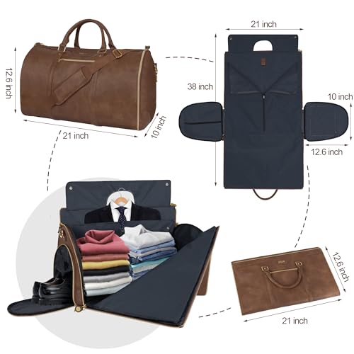 Convertible Garment Bag with Shoulder Strap, Carry on Garment Duffel Bag for Men Women,Waterproof & Wrinkle-Free Suit Carrier for Business Trips & Weekend Getaways, Foldable & Lightweight - color: Brown