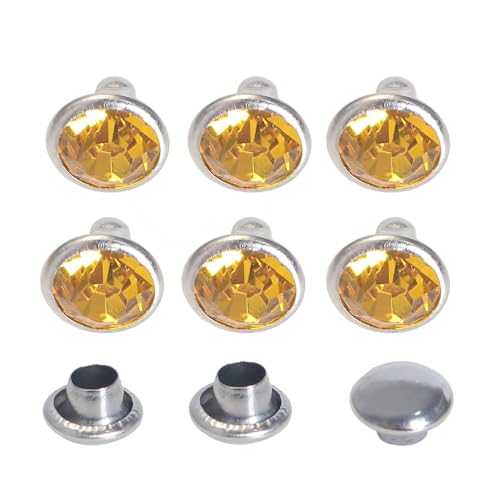 100 Sets Cz Colorful Crystal Rivets Silver Color Spots Studs Double Cap for DIY Leather-Craft (Topaz, 6MM) - color: Topaz, size: 6MM
