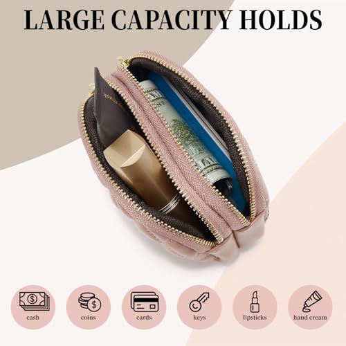 WOZEAH Leather Coin Purse for Women Small 2 Zipper Change Wallet with Key Ring Card Key Coin Cash Holder Pouch(Quilted Purple) - color: Quilted Purple