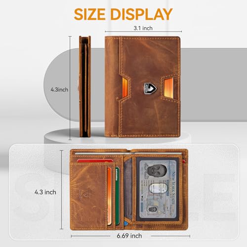 GSOIAX Wallet for Men Slim Top Grain Leather Wallet with 13 Card Slots & 1 Bill Compartment - RFID Blocking Thin Bifold Front Pocket Credit Card Holder (Brown) - color: Brown