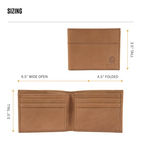Carhartt Men’s Full Grain Saddle Leather Wallets, RFID Blocking Bifold, Trifold, and Front Pocket Options, Gifts for Men - color: Black (Bifold)