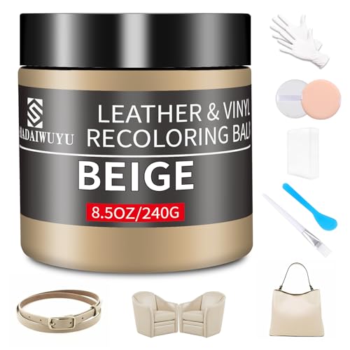 Leather Recoloring Balm,8.5oz Leather Color Restorer,Beige Leather Repair kit for Furniture and Car Interior,Leather Couch Scratch Repair,Leather Dye Paint for Faded,Cracked and Damaged Leather - color: Beige, size: Leather Recoloring Balm