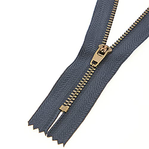 Leekayer 3# 4 inch Metal Zipper for Jeans Bag 10cm Antique Brass Sewing Zipper Close End Jeans Zippers Bulk 6pcs,(Navy-Brass) - color: Navy tape-Brass teeth, size: 4"