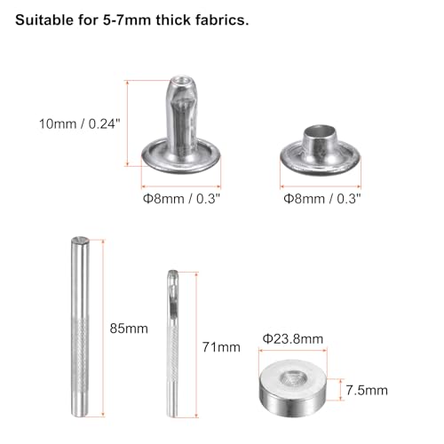 HARFINGTON 100 Sets 8mm x 10mm Metal Double Cap Leather Rivets Snaps Studs Fasteners with 3pcs Setting Tools for Leather Craft DIY Repair Decoration, Matte Black - color: Matte Black, size: 8mm x 10mm