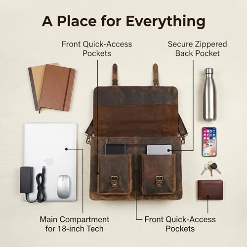 cuero Retro Brown Laptop Messenger Bag Office Briefcase Crossbody Travel Bag For Men And Women Bag Office Laptop Bag - size: 18 inch