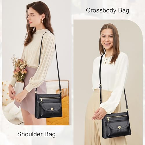 Over Earth Genuine Leather Crossbody Bags for Women Square Trendy Purses | Leather Shoulder Handbags with Card Slot, Adjustable Strap 20.8"-24.65", Fits 9.6" ipad for Work/Daily - color: Black Rp