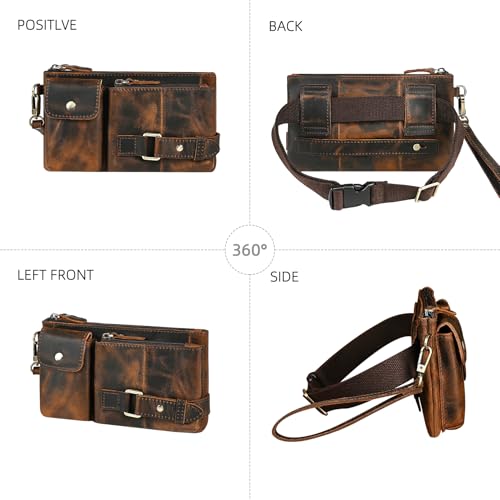 Water Resistant Canvas + Leather Hiking Riding Travel Fanny Waist Pack Small Phone Pouch For Men Women FB811-29 (Z-8135-100% Leather) - color: Z-8135-100% Leather