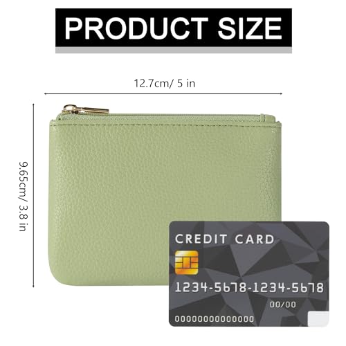 Chelmon PU Leather Coin Purse Pouch Change Holder Small With Zipper for Men Women 2 PCS Set (Black&Light Green) - color: Black&Light Green
