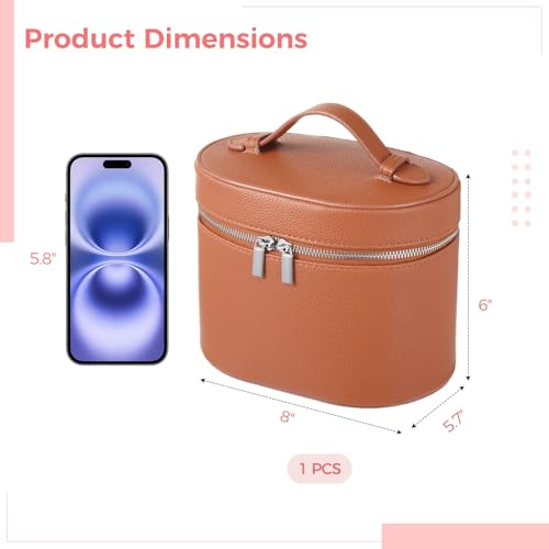 Makeup Vanity Bag for Women - Large Capacity Cosmetic Organizer with Removable Liner, Waterproof PU Leather Skincare Bag, Portable Chic Cosmetic Make Up Case for Skincare, Brushes, Accessories, Brown - color: Brown, size: StyleA