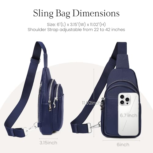 befen Genuine Leather Sling Bag for Women Anti-Theft Crossbody Chest Bags Fanny Packs for Travel with RFID Card Slots | Real Leather, Anti Theft, RFID Blocking, 3 Card Slots, Anti Pocket Bag, Multi Pockets, Travel Purse - color: Navy Blue