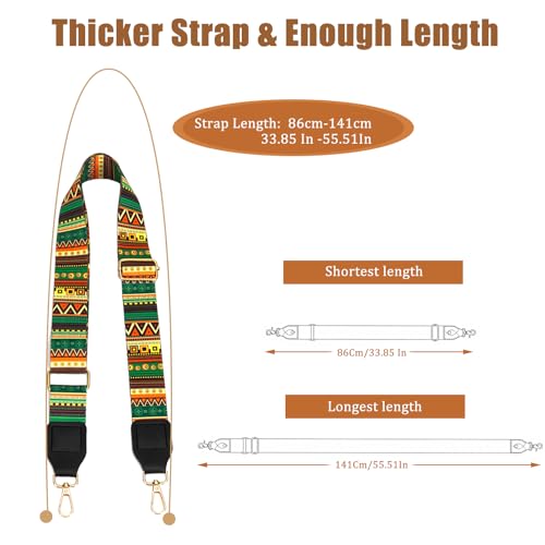 Purse Strap, 1.5" Cowhide Head Wide Shoulder Bag Strap Adjustable Replacement,Jacquard Embroidery Crossbody Bag Straps - color: Green