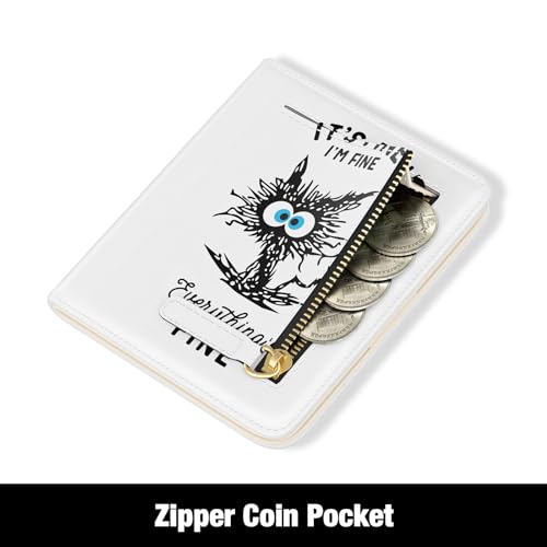 Rouidr Womens Wallet, RFID Small Slim Wallet for Women, Cute Bifold Leather Pocket Credit Card Holder Ladies Mini Purse with Zipper Coin Pocket & ID Window, White Cat - color: White Cat