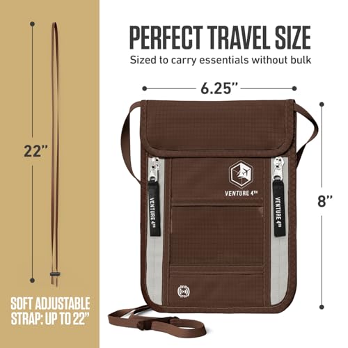 VENTURE 4TH Travel Neck Wallet, RFID Blocking Passport Holder - Brown - color: Brown