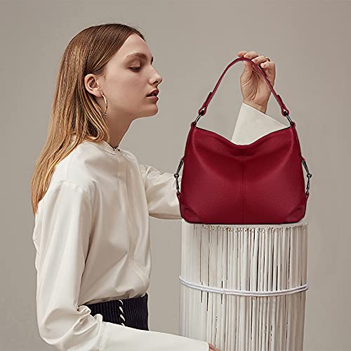 YALUXE Women's Real Leather Shoulder Bags Hobo Handbags Purse Crossbody Bag - color: Z1 Red