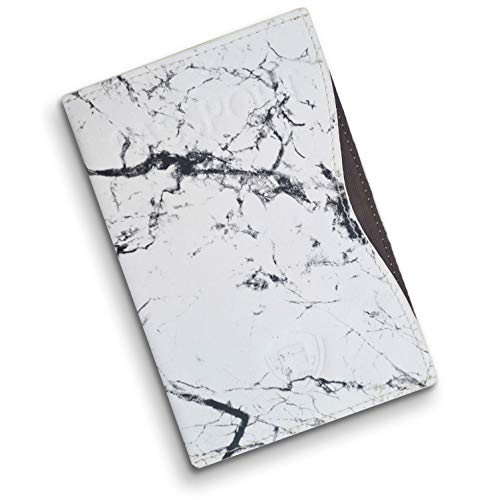 Alban RFID Passport Holder for Women & Men, Genuine Leather Passport Cover - color: White Marble