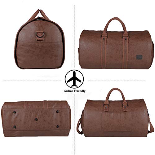 seyfocnia Convertible Travel Garment Bag,Carry on Garment Duffel Bag for Men Women - 2 in 1 Hanging Suitcase Suit Business Travel Bag - color: Brown