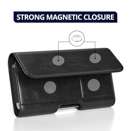 Magnetic Closure Holster for Google Pixel 11 Pro XL, 10 Pro XL, 9 Pro XL - Leather Belt Case, Premium Pouch (Fits Slim/Regular Case On) (Black, Large) - color: Black, size: Large