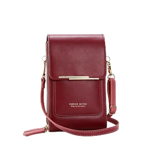 Touchscreen Phone Crossbody Bags for Women,Anti-Theft PU Leather Messenger Bag,RFID Blocking Small Mobile Phone Purse Wallet - color: Red