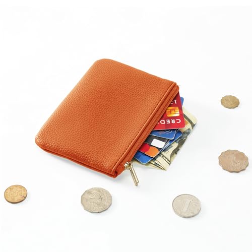 Chelmon PU Leather Coin Purse Pouch Change Holder Small With Zipper for Men Women 2 PCS Set (Black&Brown) - color: Black&Brown