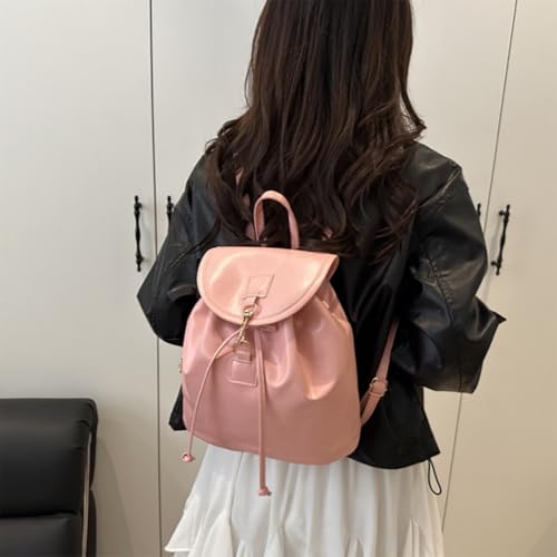 Women'S Drawstring Backpack Purse Flap Closure Casual Shoulder Bag Handbag Daypack For Travel Work School - color: Pink