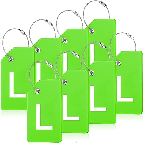 Sweetude 8 Pcs Luggage Tags Silicone Steel Loop, Letter L, Green - size: Letter L, style: Green