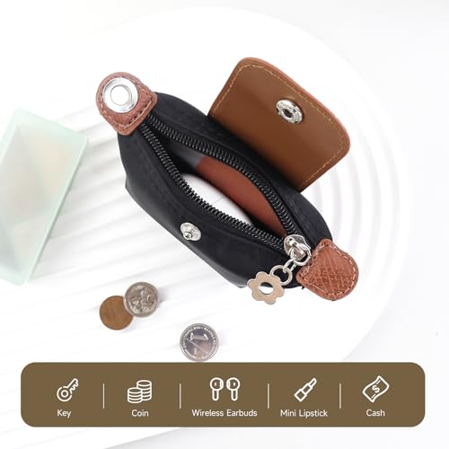 Detachable Coin Purse Pouch, Nylon Wrist Strap Change Purse for Women, Mini Dumpling Bag Keychain Wallet for Cards, Keys, and Headphones (Black) - color: Black