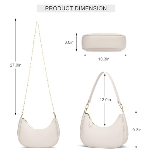 KKXIU Small Shoulder Bag for Women Mini Clutch Purses Cute Hobo Handbags | Classic Trendy Retro Underarm Crossbody Bag with Detachable Straps, Vegan Leather, Zipper Closure - color: Beige